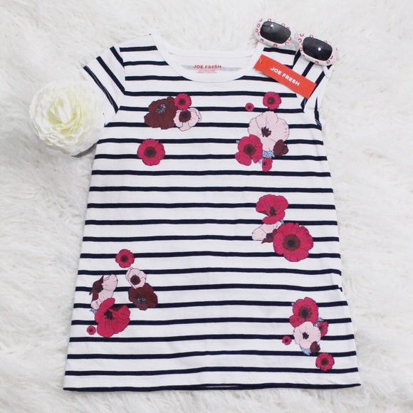 NWT Girls Joe Fresh Ruffle Bow Floral Graphic Dres - Picture 2 of 5